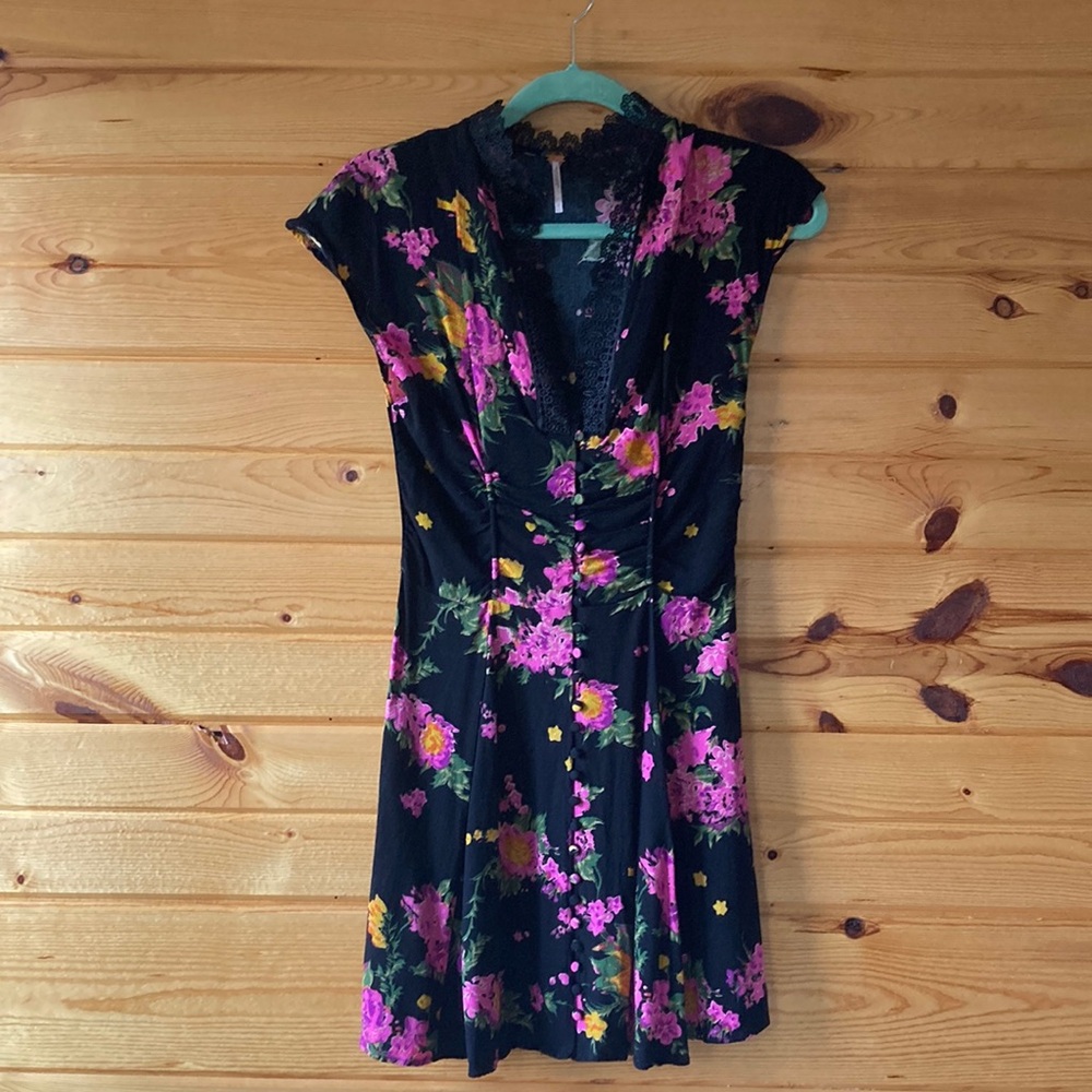 Free People Black Floral Dress with Lace Detail